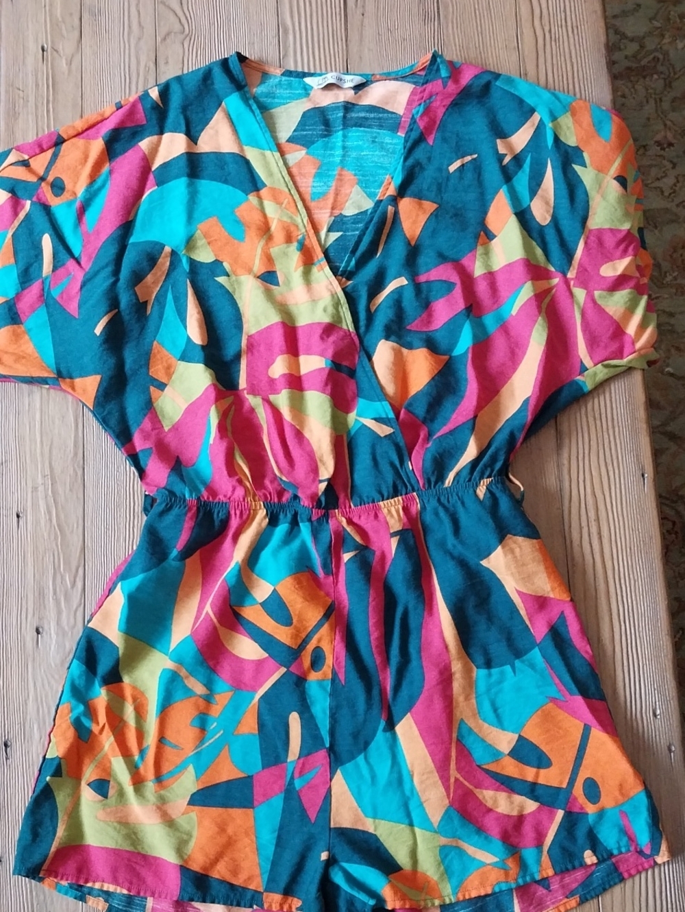 Cupshe Teal Pink Orange Multicolor Abstract Short Romper